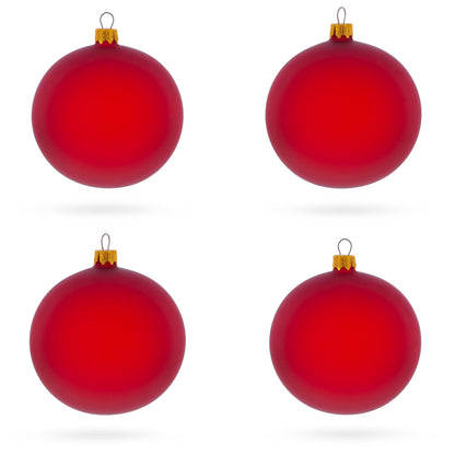 Set of 4 Translucent Red Glass Ball Christmas Ornaments 4 Inches