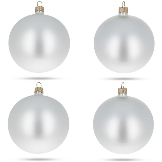 Set of 4 Matte White Glass Ball Christmas Ornaments 4 Inches