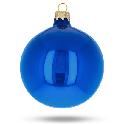 Set of 6 Glossy Blue Glass Ball Christmas Ornaments 3.25 Inches