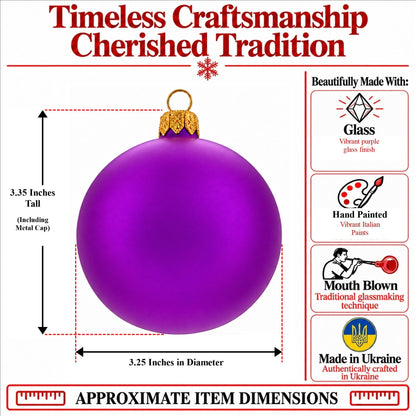 Set of 6 Purple Matte Glass Ball Christmas Ornaments 3.25 Inches