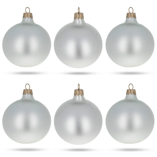 Set of 6 Matte White Glass Ball Christmas Ornaments 3.25 Inches