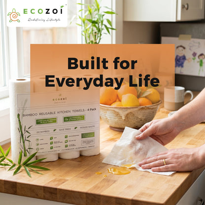 Reusable Bamboo Kitchen Paper Towels - Tree-Free, Eco-Friendly Rolls, 4-Pack