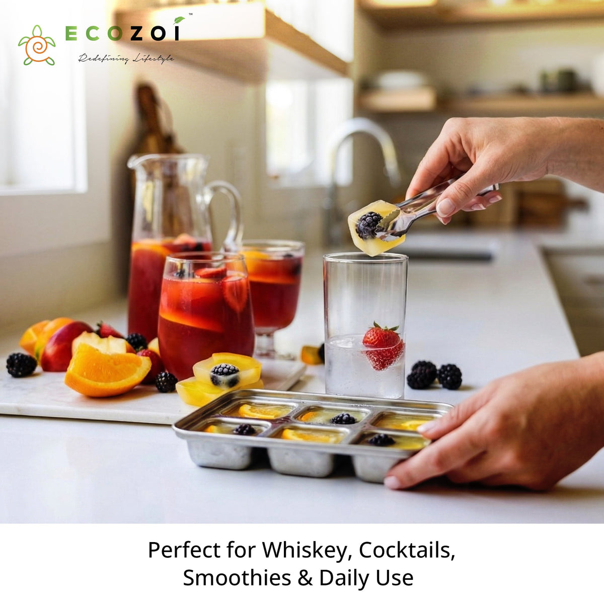 STAINLESS STEEL ICE CUBE TRAYS, 12 Large Cubes, 2 PACK