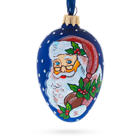 Santa With Mistletoe Glass Egg Ornament 4 Inches