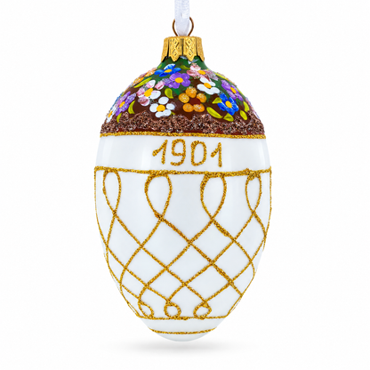 1901 Basket of Flowers Royal Egg Glass Ornament 4 Inches