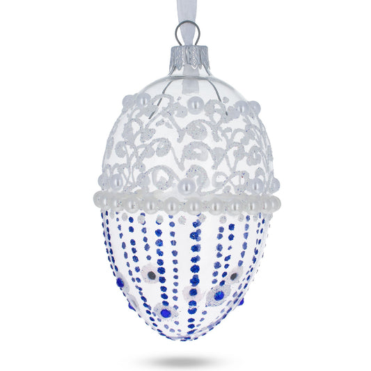 Pearls on Frosted Glass Egg Ornament 4 Inches
