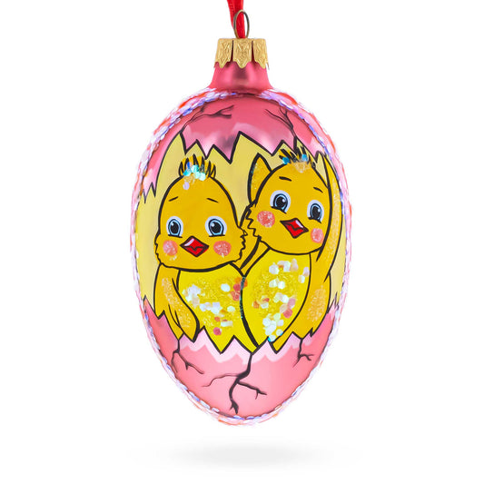 Two Chicks Egg Glass Ornament 4 Inches