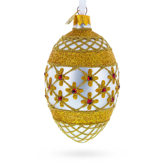 Gold Stars On Trellis Egg Glass Ornament 4 Inches