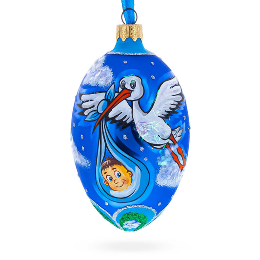 Newborn Baby Boy Egg Glass Ornament 4 Inches