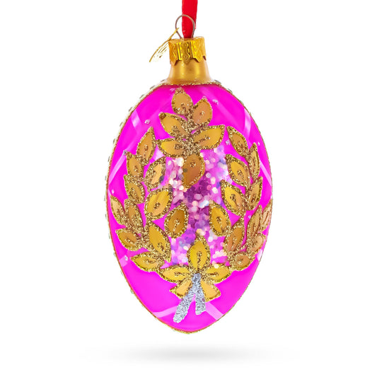 Golden Branches On Pink Glass Egg Ornament 4 Inches