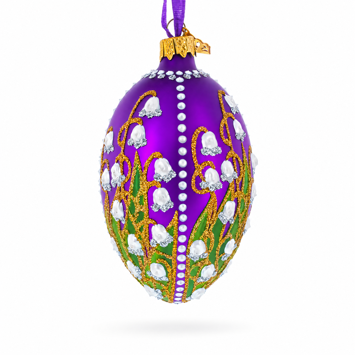 1898 Lilies Of The Valley In Purple Royal Egg Glass Ornament 4 Inches