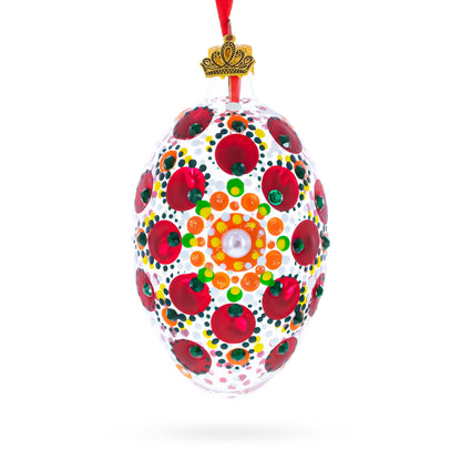 Red Poppy Floral Glass Egg Ornament 4 Inches