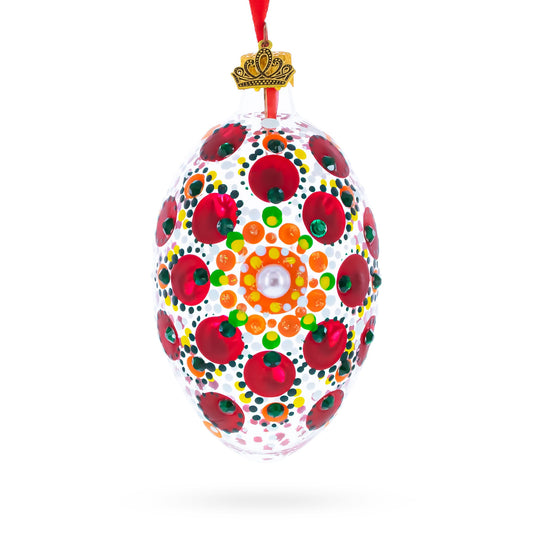 Red Poppy Floral Glass Egg Ornament 4 Inches