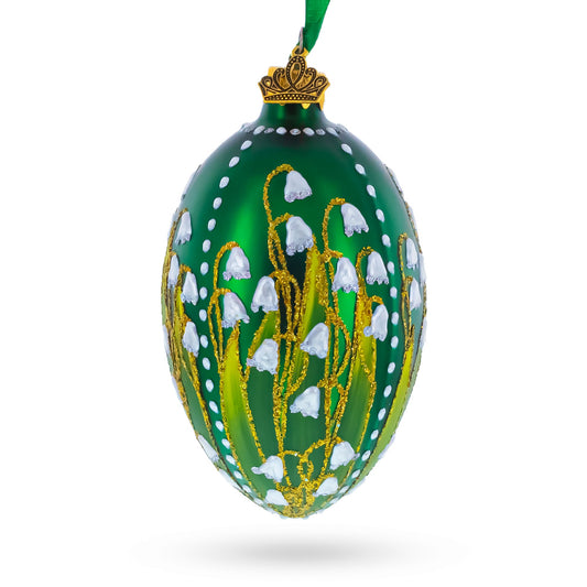 Lily of the Valley on Emerald Egg Glass Ornament 4 Inches