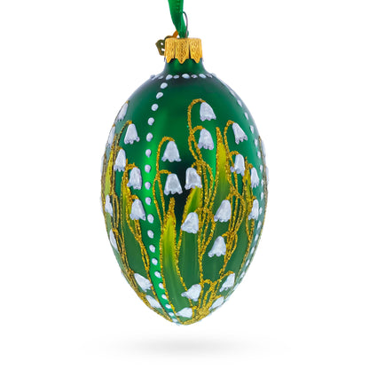 Lily of the Valley on Emerald Egg Glass Ornament 4 Inches