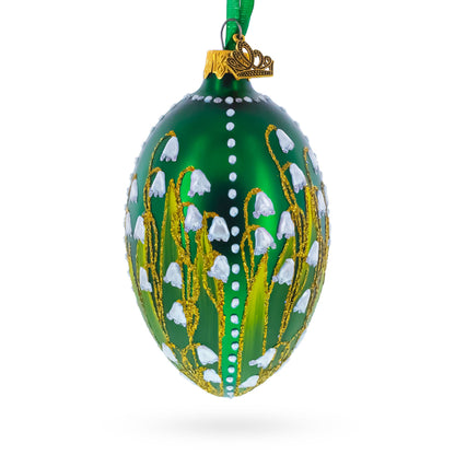 Lily of the Valley on Emerald Egg Glass Ornament 4 Inches