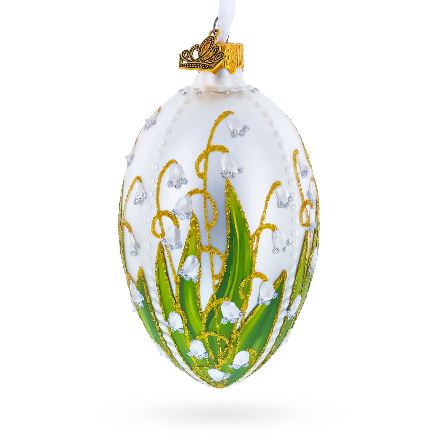 Lily of the Valley on Silver Egg Glass Ornament 4 Inches