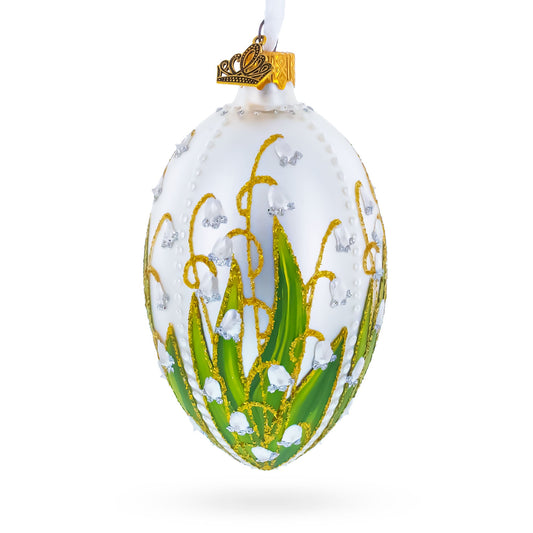 Lily of the Valley on Silver Egg Glass Ornament 4 Inches