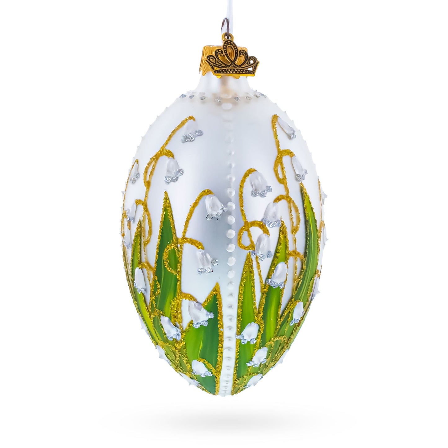Lily of the Valley on Silver Egg Glass Ornament 4 Inches