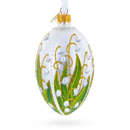 Lily of the Valley on Silver Egg Glass Ornament 4 Inches