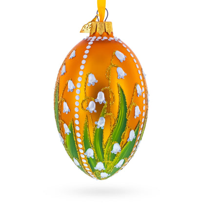 Lily of the Valley on Gold Egg Glass Ornament 4 Inches