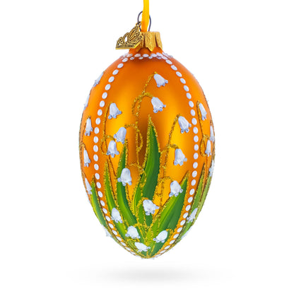 Lily of the Valley on Gold Egg Glass Ornament 4 Inches