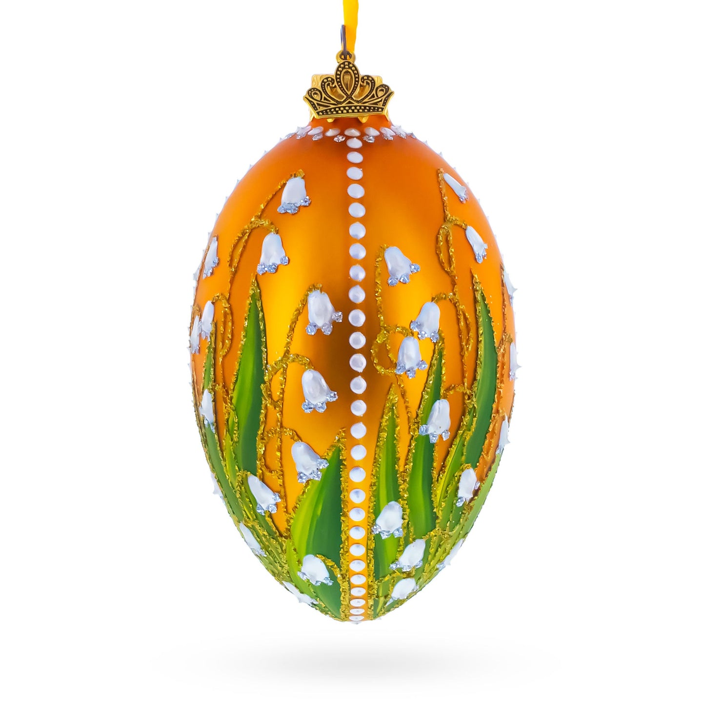 Lily of the Valley on Gold Egg Glass Ornament 4 Inches