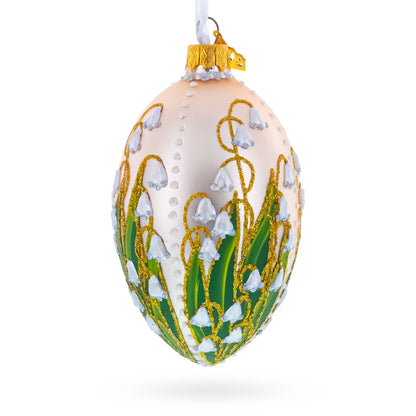 Lily of the Valley on Ivory Egg Glass Ornament 4 Inches