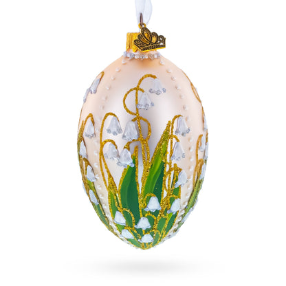 Lily of the Valley on Ivory Egg Glass Ornament 4 Inches