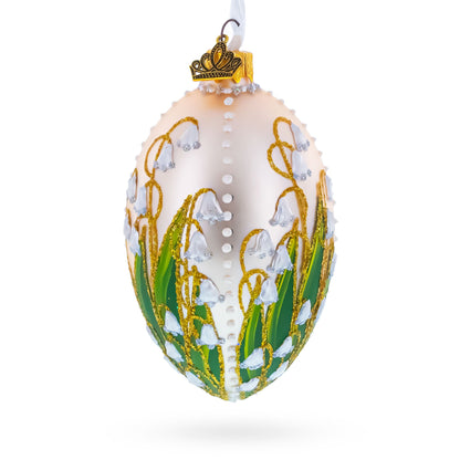 Lily of the Valley on Ivory Egg Glass Ornament 4 Inches