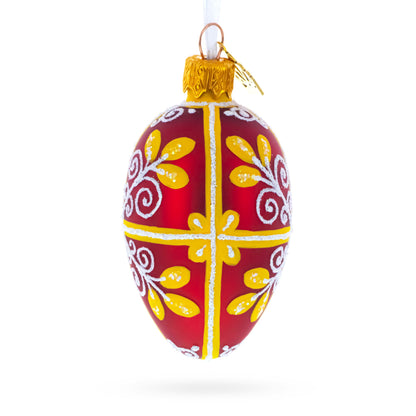 Red and Gold Swirl Design Mini Glass Egg Ornament 2.9 Inches