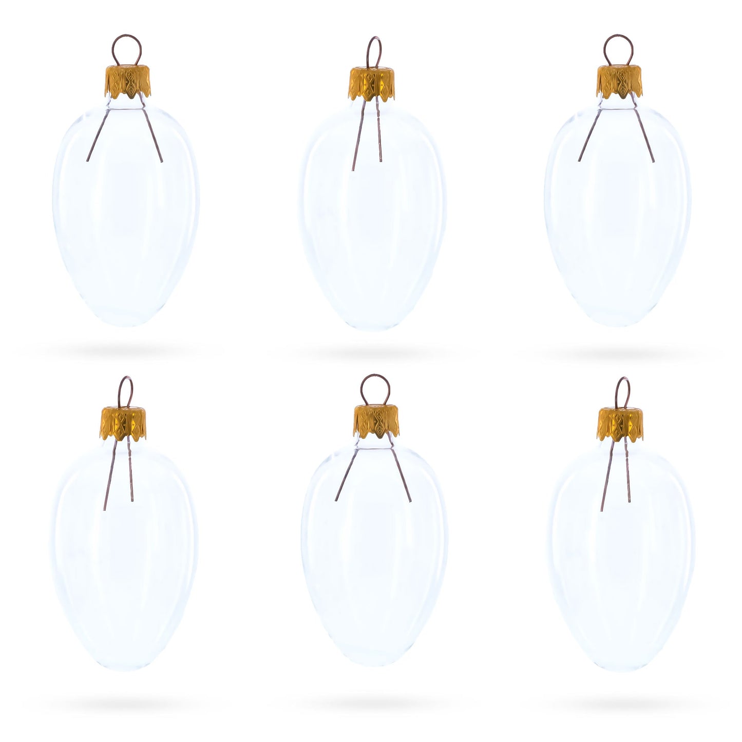 Set of 6 Clear Mini Glass Egg Ornaments 2.9 Inches
