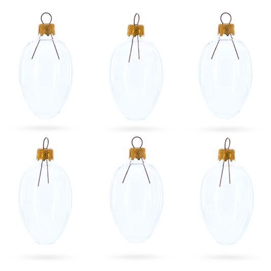 Set of 6 Clear Mini Glass Egg Ornaments 2.9 Inches