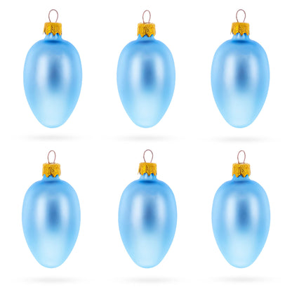 Set of 6 Blue Mini Glass Egg Ornaments 2.9 Inches