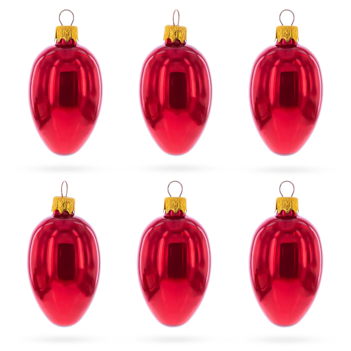 Set of 6 Glossy Red Mini Glass Egg Ornaments 2.9 Inches
