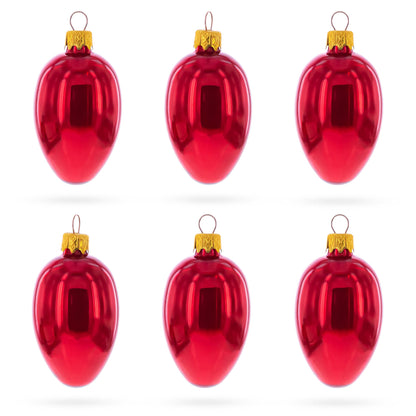 Set of 6 Glossy Red Mini Glass Egg Ornaments 2.9 Inches