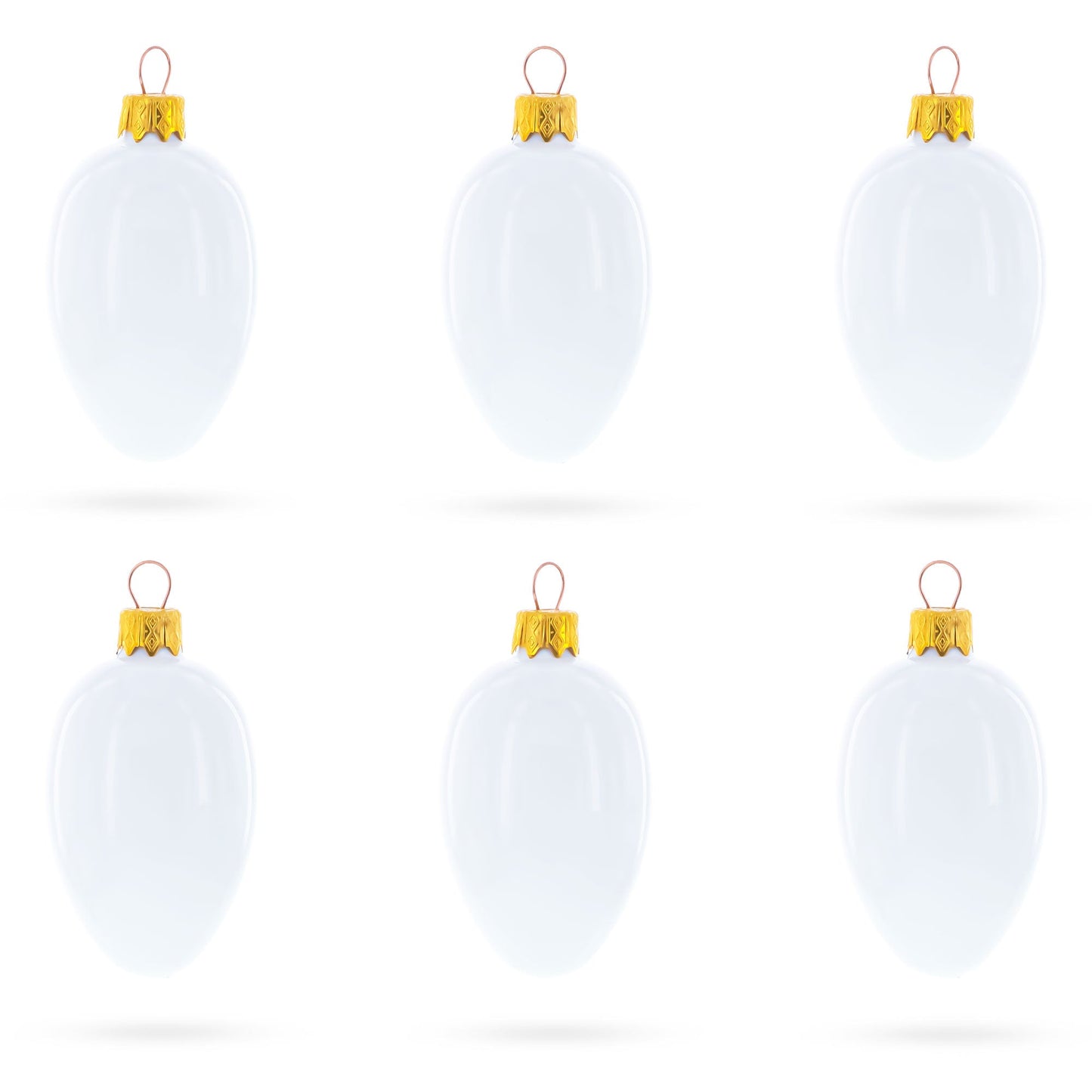 Set of 6 Glossy White Mini Glass Egg Ornaments 2.9 Inches