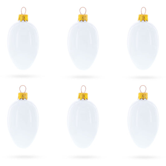 Set of 6 Glossy White Mini Glass Egg Ornaments 2.9 Inches