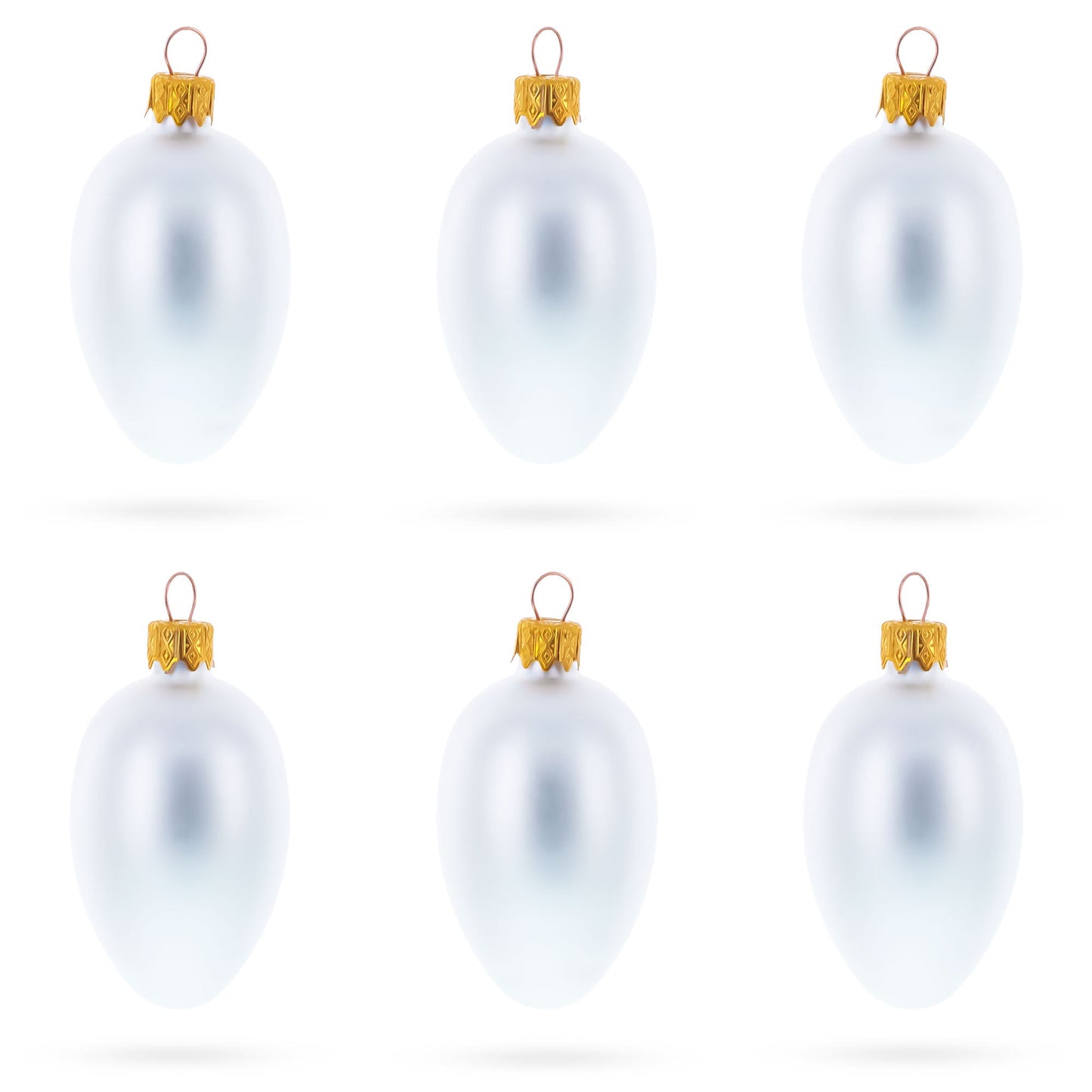 Set of 6 Matte  White Mini Glass Egg Ornaments 2.9 Inches