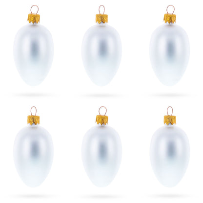 Set of 6 Matte  White Mini Glass Egg Ornaments 2.9 Inches