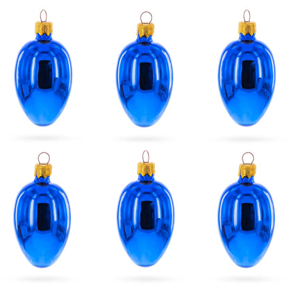 Set of 6 Glossy Blue Mini Glass Egg Ornaments 2.9 Inches