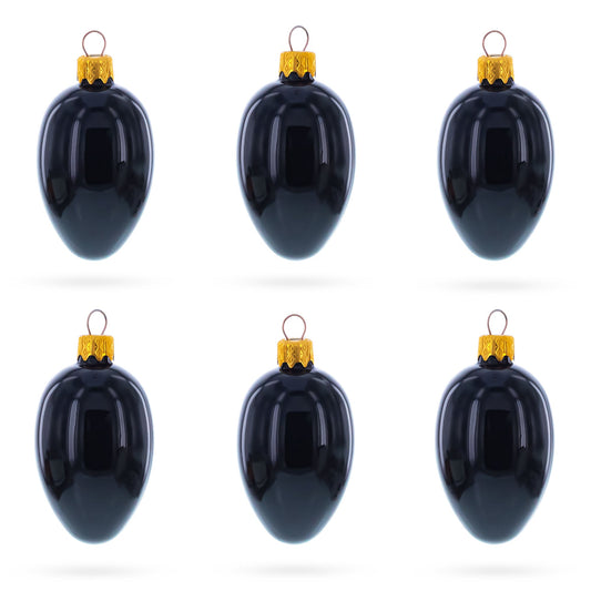 Set of 6 Black Mini Glass Egg Ornaments 2.9 Inches