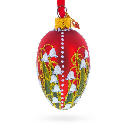 Lilies of the Valley Royal Mini Red Glass Egg Ornament 2.9 Inches