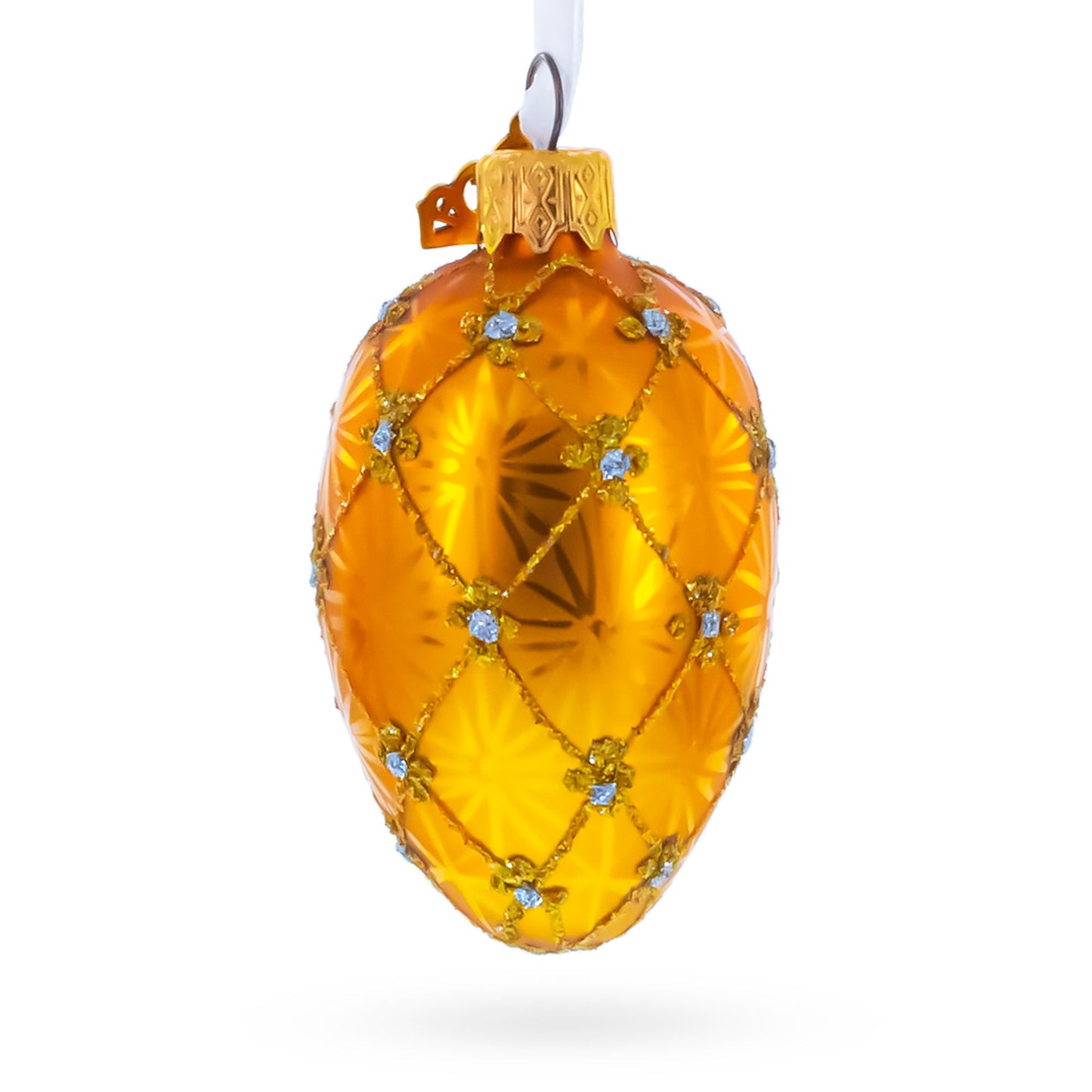 Lilies of the Valley Royal Mini Blue Glass Egg Ornament 2.9 Inches