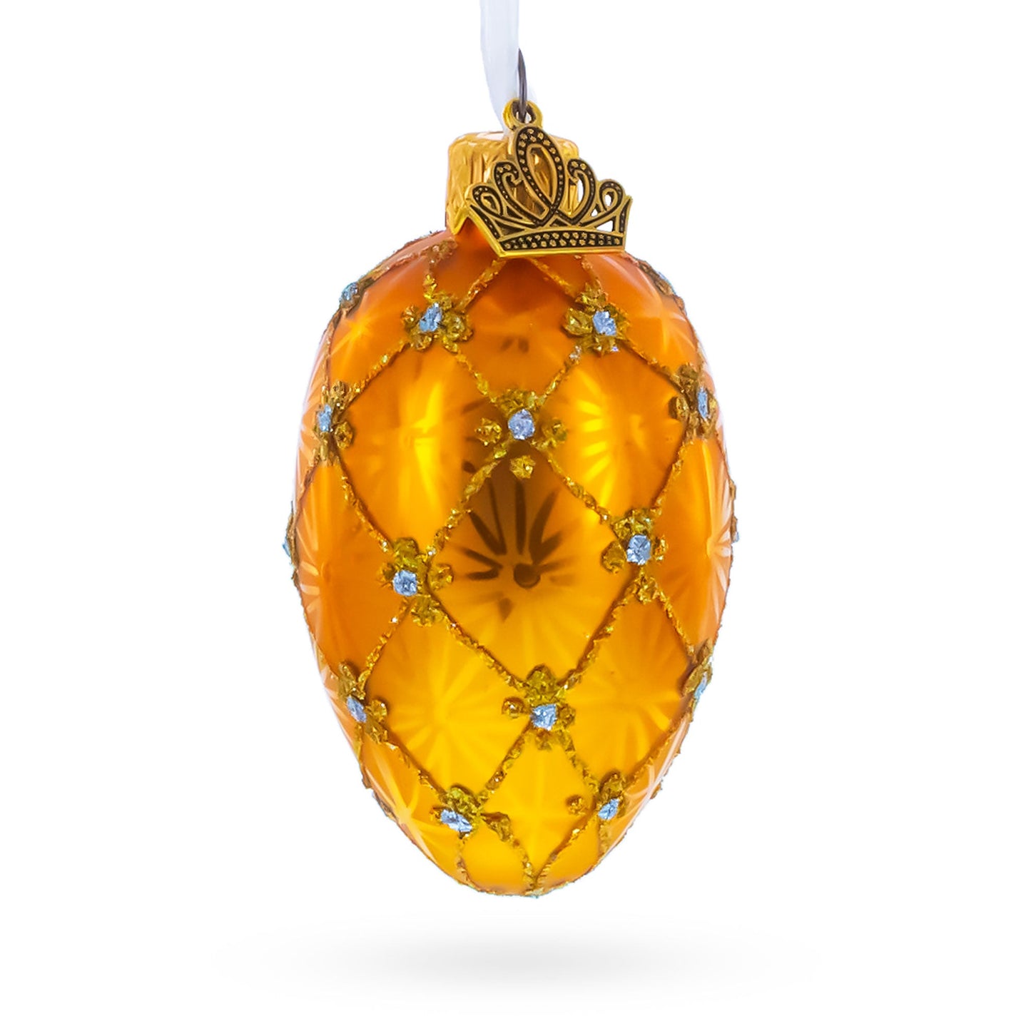 Lilies of the Valley Royal Mini Blue Glass Egg Ornament 2.9 Inches