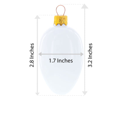 Icy Blue with Silver Pinecone and Snow Design Mini Glass Egg Ornament 2.9 Inches