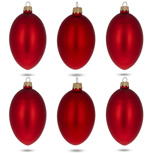 Set of 6 Red Matte Glass Egg Ornaments 4 Inches