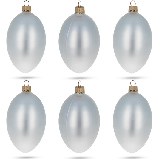 Set of 6 White Matte Glass Egg Ornaments 4 Inches