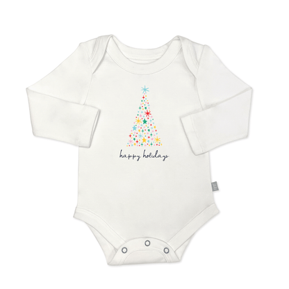 long sleeve graphic bodysuit | happy holidays tree