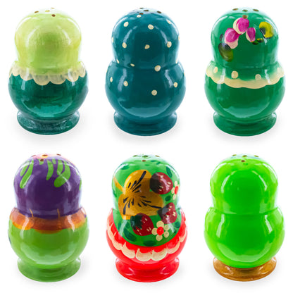 Set of 2 Green Salt and Pepper Shakers Nesting Dolls in Assortment (Styles May Vary)
